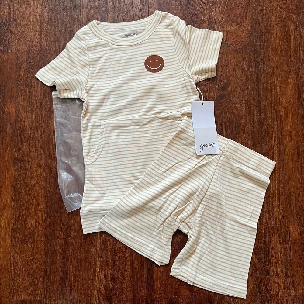 NWT Goumi Kids Happy Stripe Toddler Biker Set SZ 5T Shorts Tee Toddler
